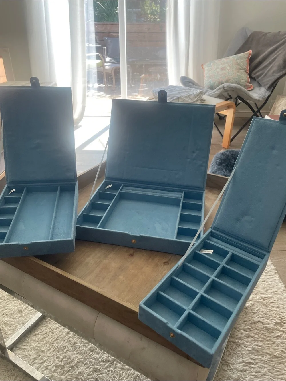 Reed & Barton Blue faux suede Jewelry Organizer Set with Multiple Trays